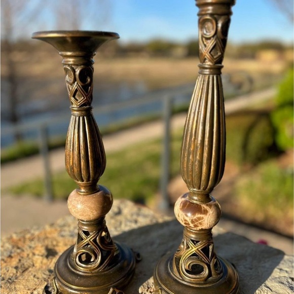 Pair of marbled candle holders - Picture 5 of 5